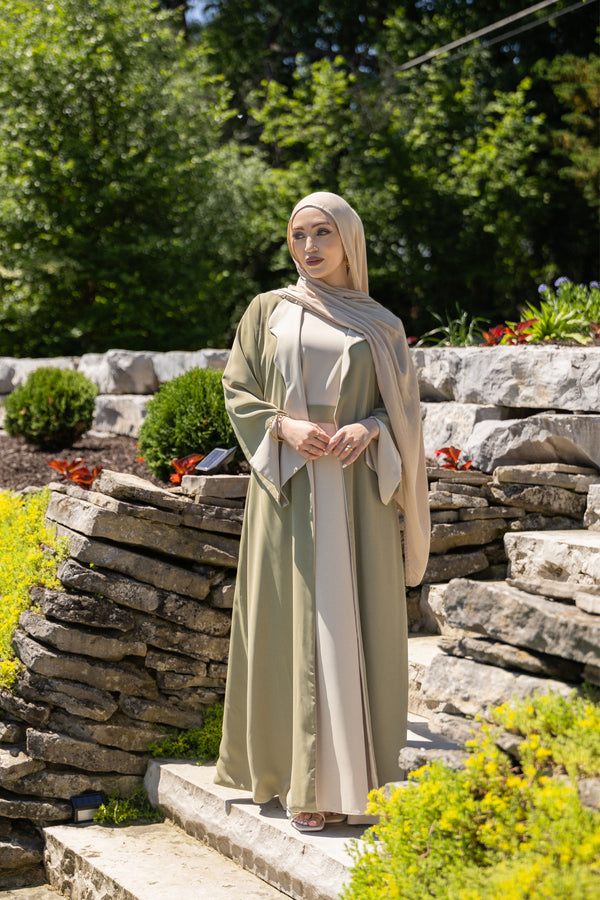 Nawra Reversible Abaya Set -  Sage / Sand