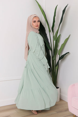 Saleema Chiffon Open Abaya - Light Sage