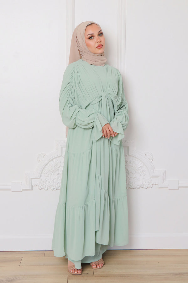 Saleema Chiffon Open Abaya - Light Sage