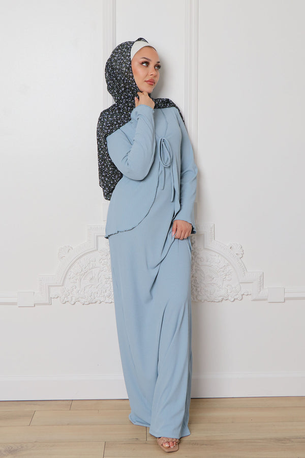 Lina Ribbed Maxi Set- Soft Blue