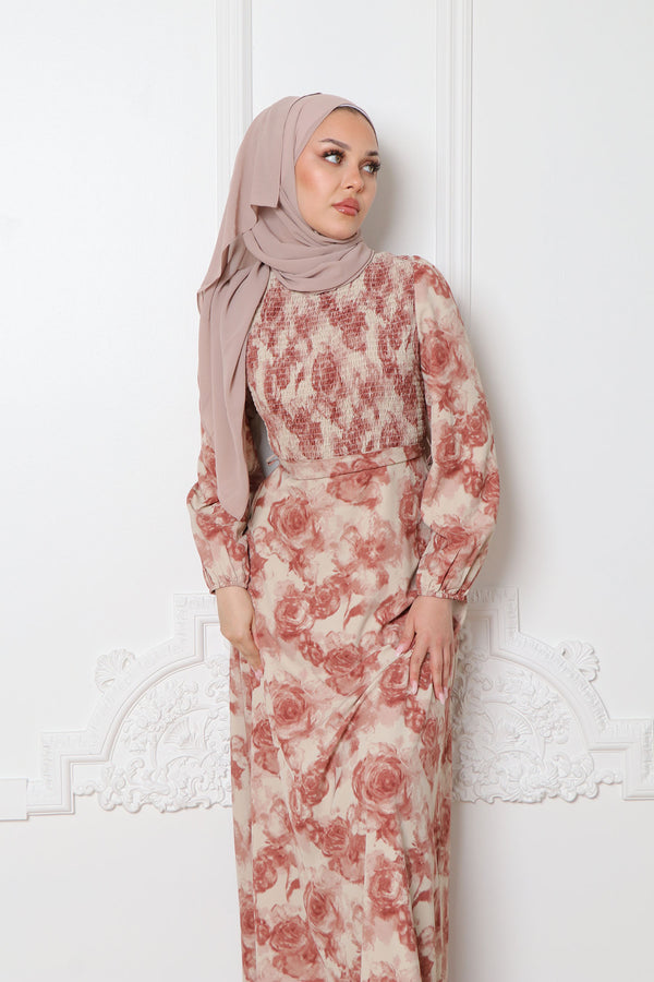 Raven Floral Shirred Dress- Pink