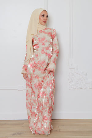 Daisy Organza Floral Maxi Dress- Pink