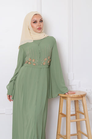 Rosalia Chiffon Layered Abaya - Matcha