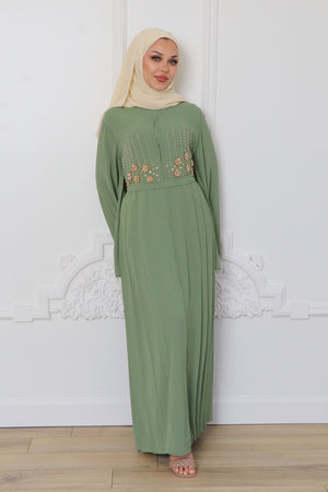 Rosalia Chiffon Layered Abaya - Matcha