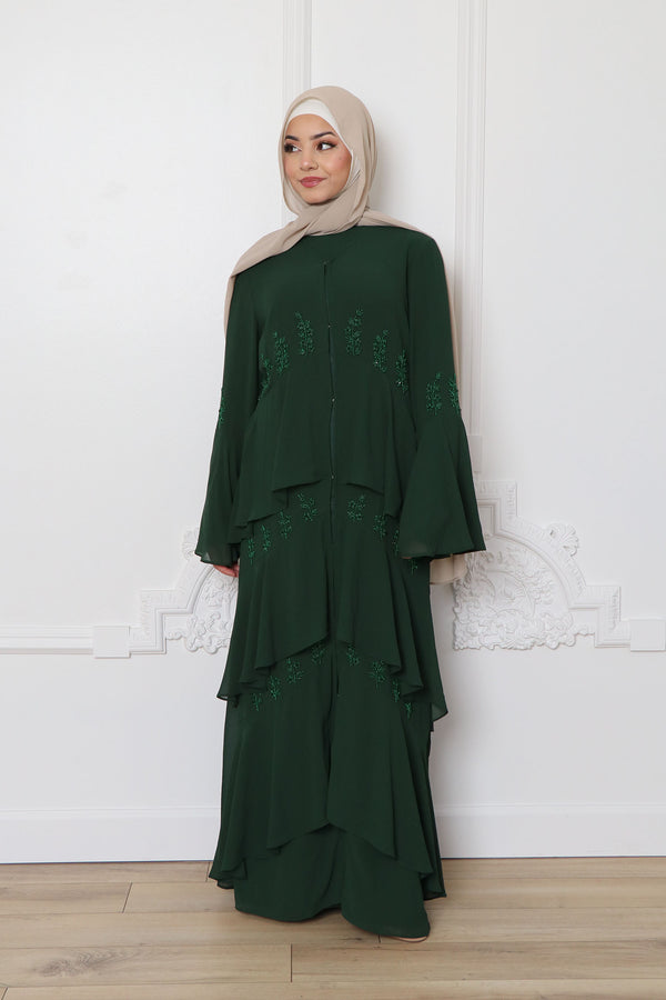 Mouna Chiffon Layered Abaya - Emerald