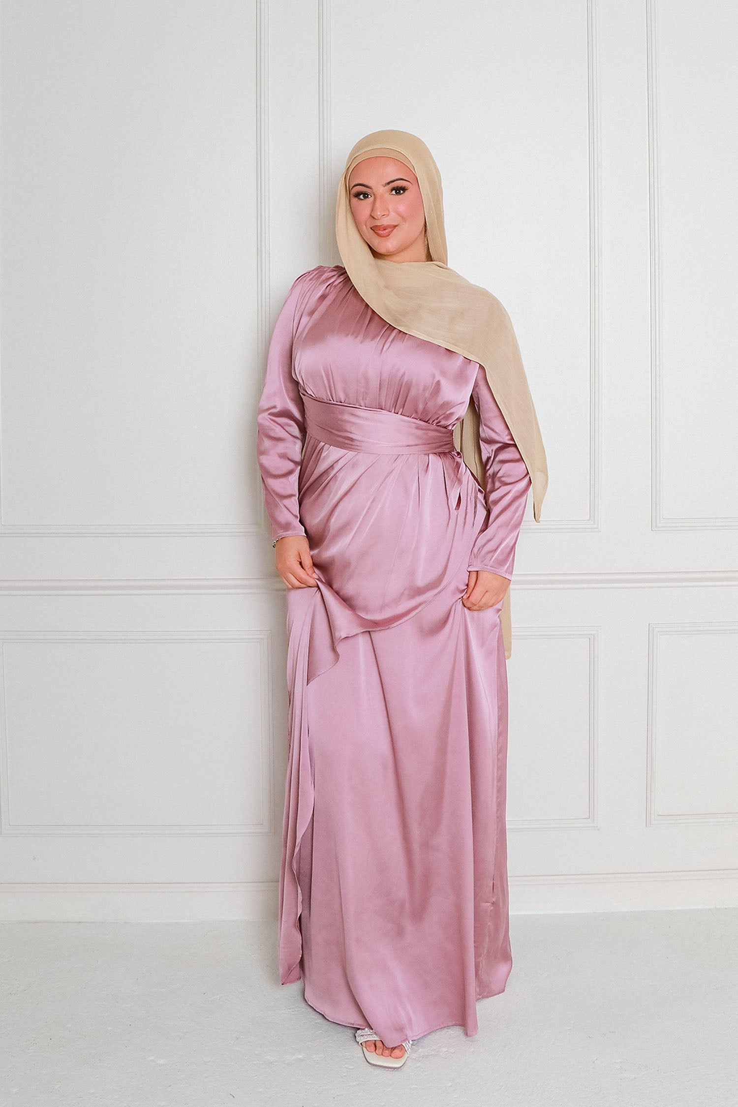 Sarai Layer Satin Dress- Dusty Rose Pink L by LaMeera Moda