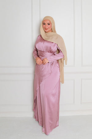 Sarai Layer Satin Dress- Dusty Rose Pink