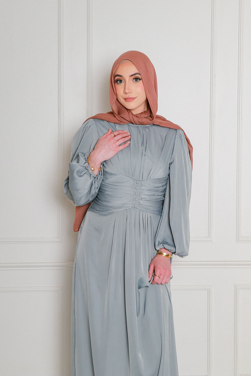 Cara Folds Satin Dress- Mint Gray