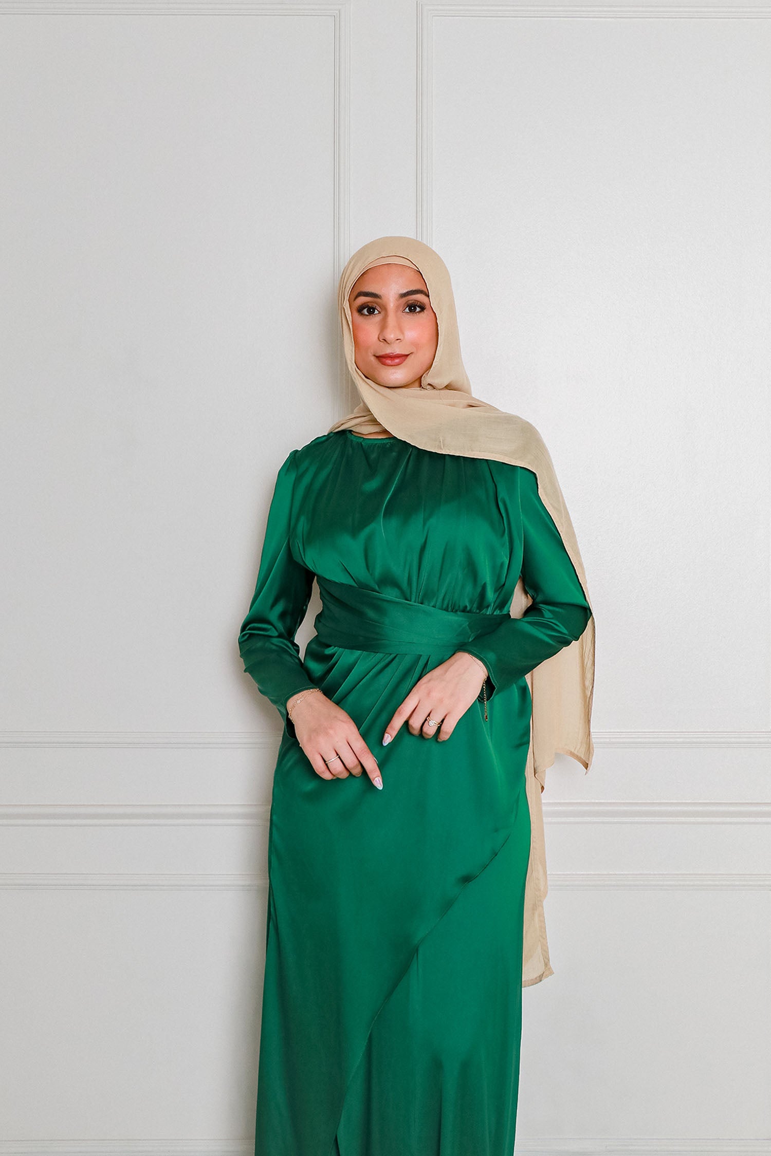 layered satin dress Seville Layered Satin Gown