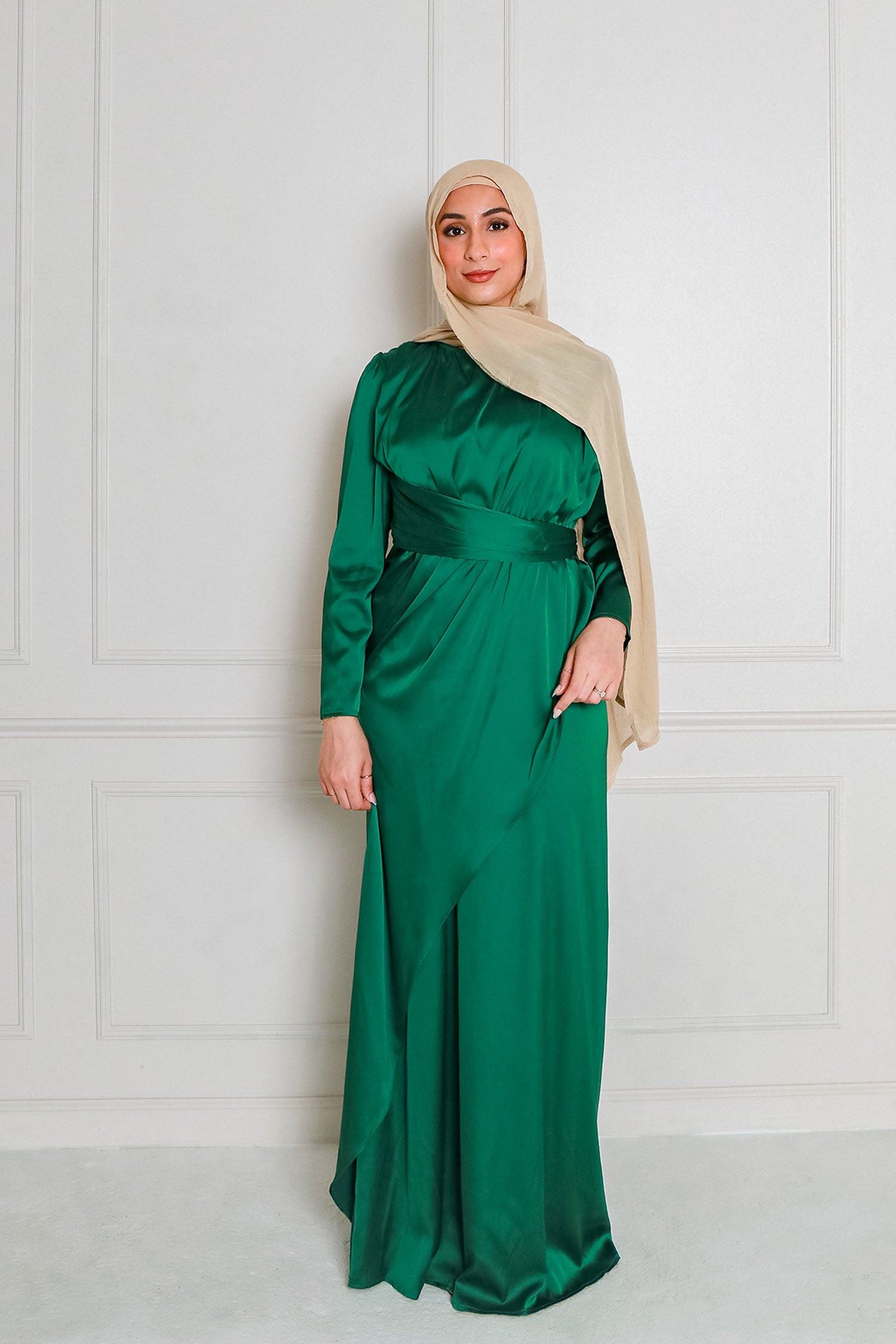 Sarai Layer Satin Dress- Hunter Green XS