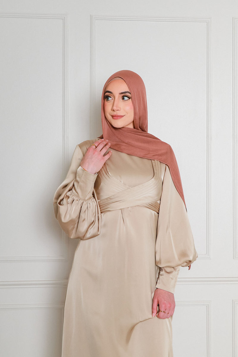 Laura Wrap Satin Dress- Blush Gold