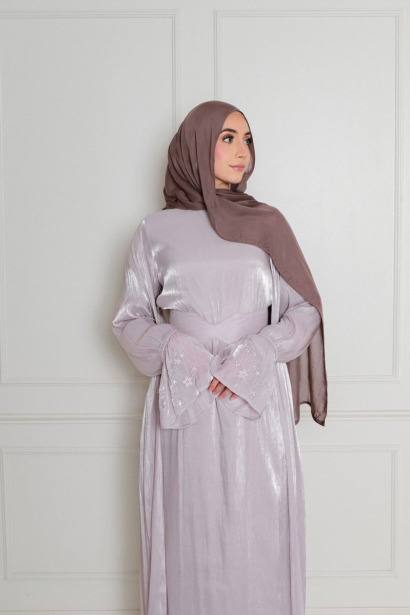 Safiya Organza Embroidery Set- Dark Lavender