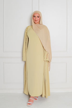 Lilian Embroidery Abaya Set- Butter Yellow