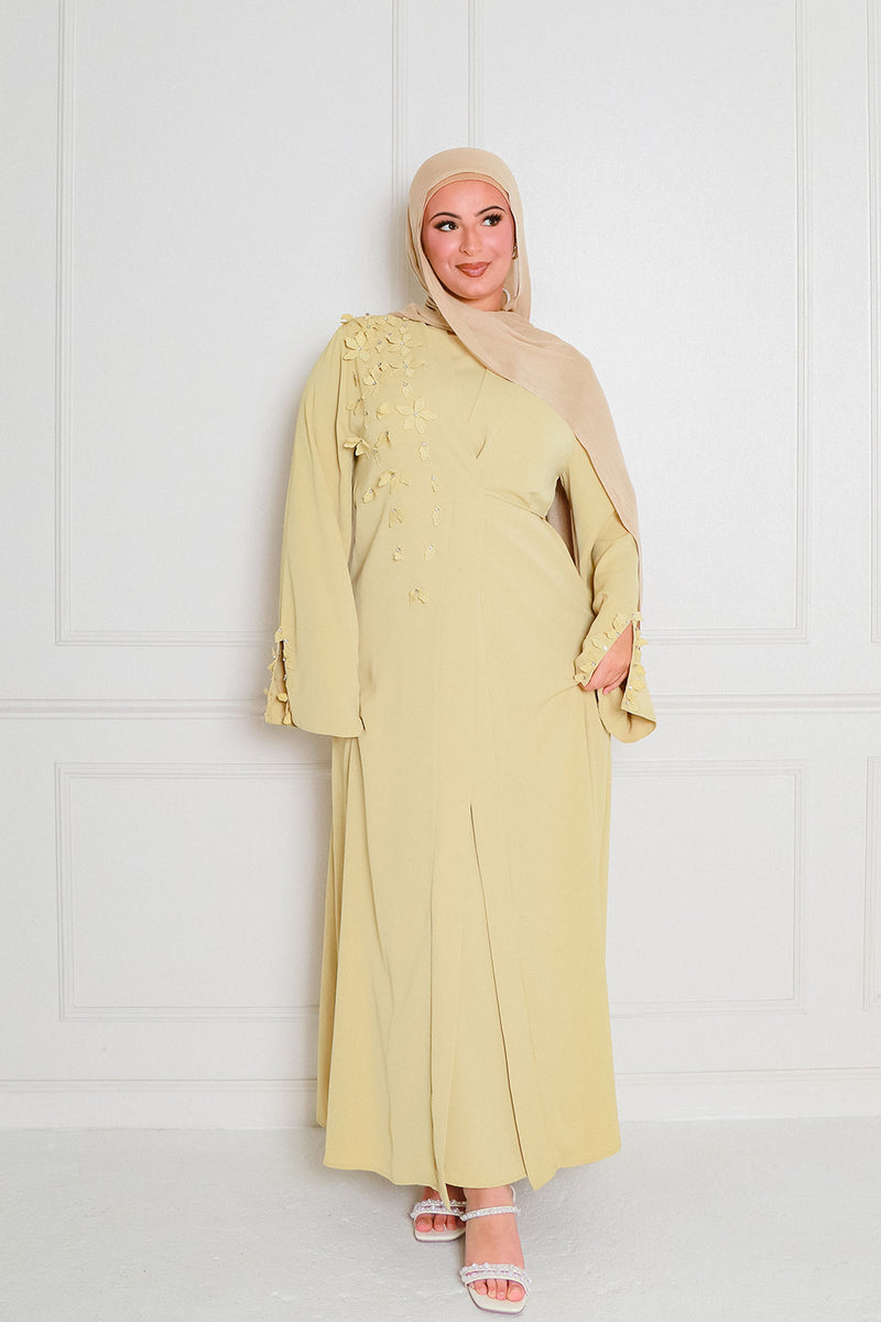 Lilian Embroidery Abaya Set- Butter Yellow