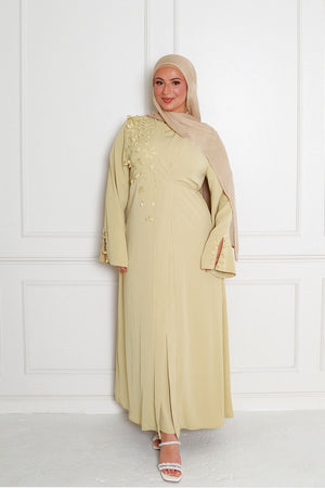 Lilian Embroidery Abaya Set- Butter Yellow