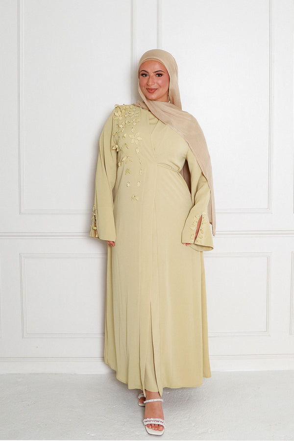 Lilian Embroidery Abaya Set- Butter Yellow