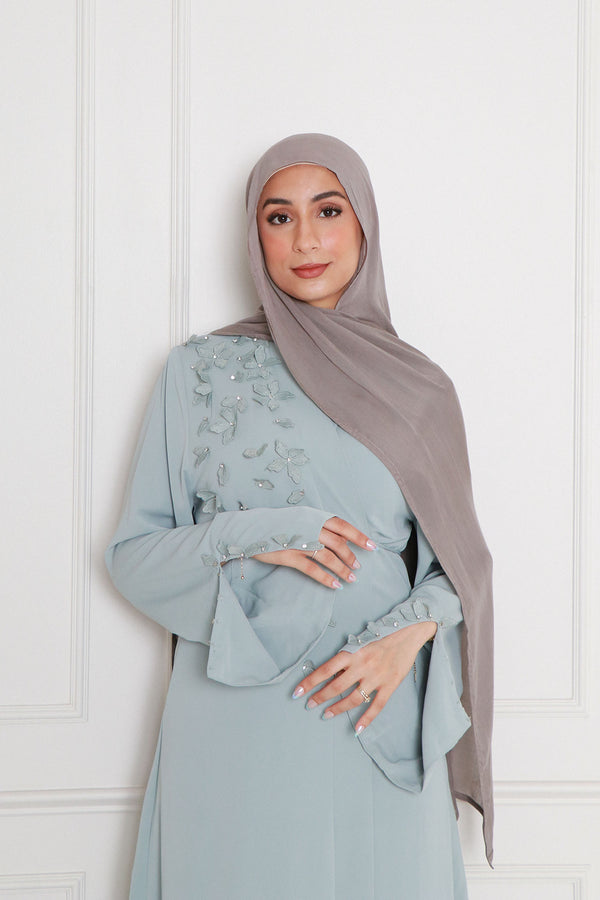 Lilian Embroidery Abaya Set- Mint Gray