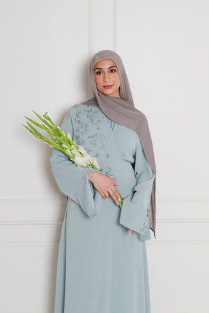 Lilian Embroidery Abaya Set- Mint Gray