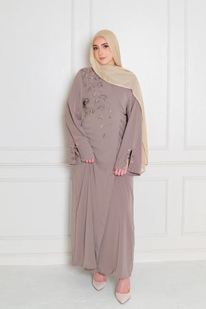 Lilian Embroidery Abaya Set- Taupe