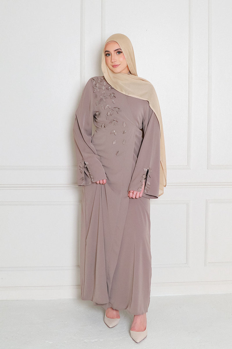 Lilian Embroidery Abaya Set- Taupe