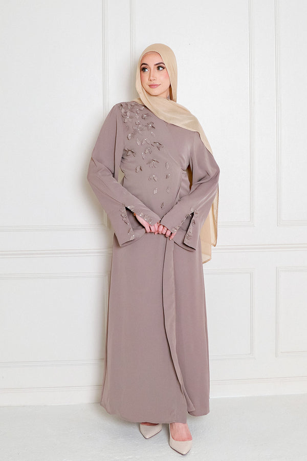 Lilian Embroidery Abaya Set- Taupe