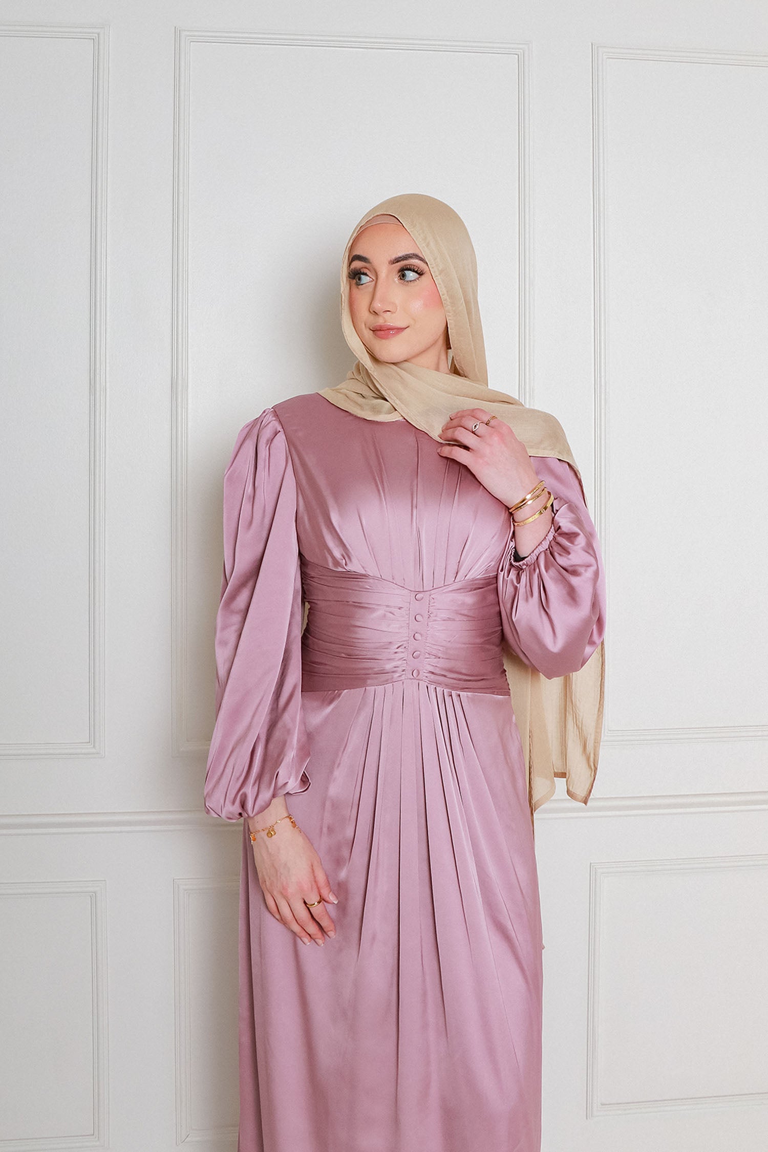 satin dress dusty rose BABARONI BABARONI Satin Papaya Bridesmaid Dresses V-neck Floor-length Cap Sleeve Pocket Ruched with Slit A-line, Papaya / US0