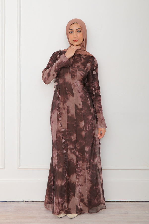 Nailea Organza Floral Dress- Mocha
