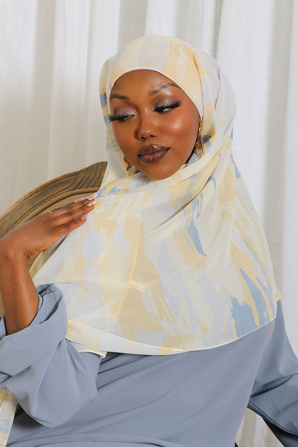 Floral Chiffon Scarf- Blue