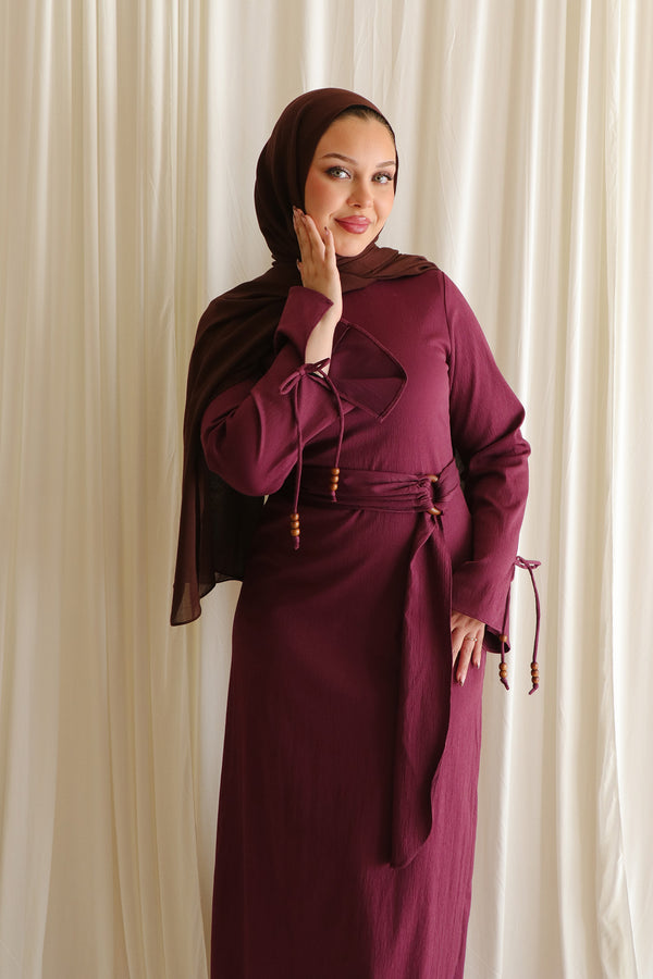 Rama Linen Wood Dress- Deep Plum