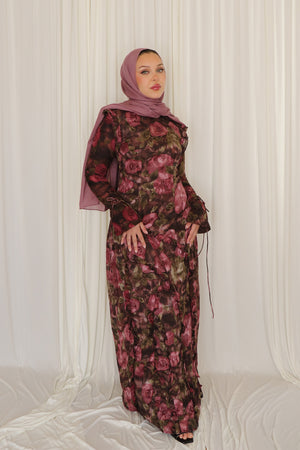 Daisy Lace Floral Dress- Plum