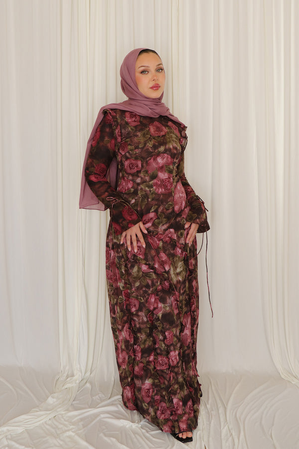 Daisy Lace Floral Dress- Plum