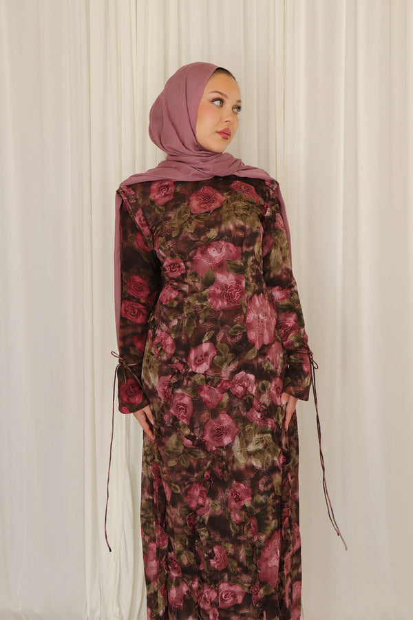 Daisy Lace Floral Dress- Plum