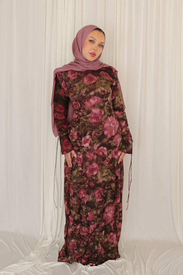 Daisy Lace Floral Dress- Plum