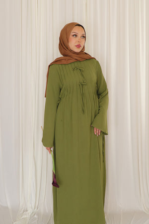Noor Linen Essential Abaya- Matcha Green