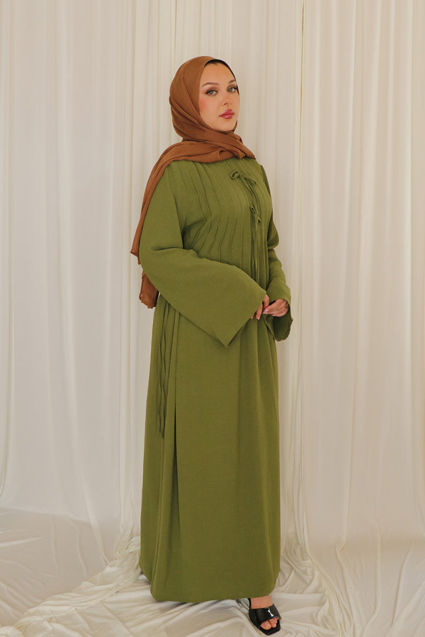 Noor Linen Essential Abaya- Matcha Green