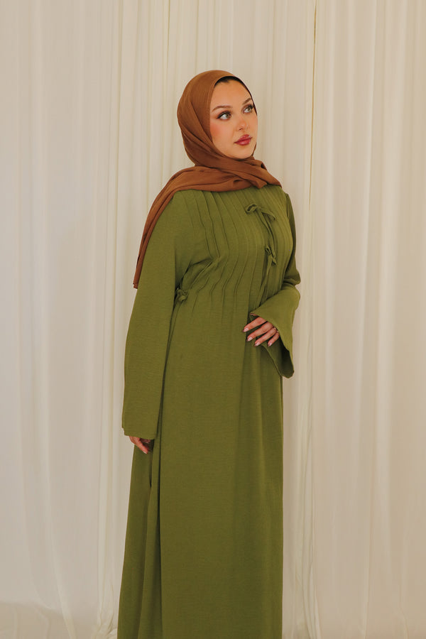 Noor Linen Essential Abaya- Matcha Green