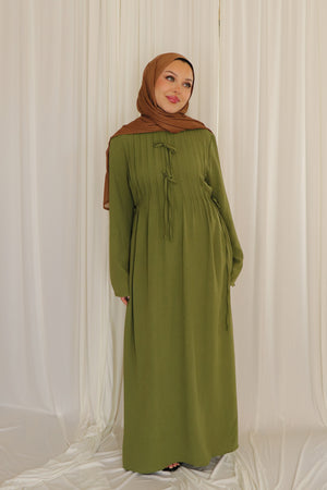 Noor Linen Essential Abaya- Matcha Green