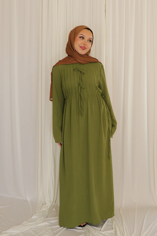 Noor Linen Essential Abaya- Matcha Green