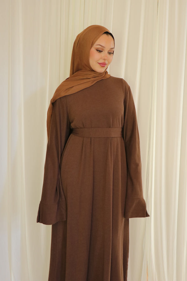 Tala premium Ribbed Knit Abaya- Espresso