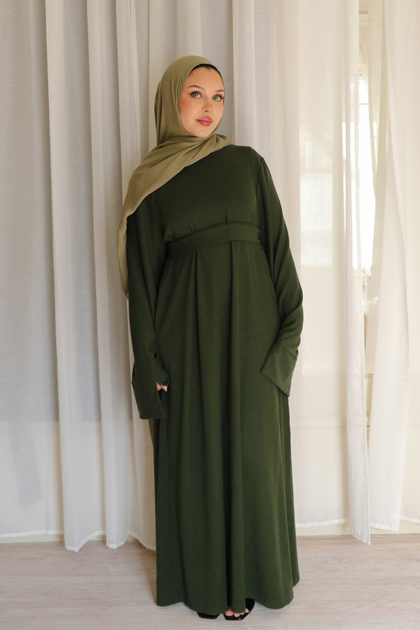 Tala premium Ribbed Knit Abaya- Forest green