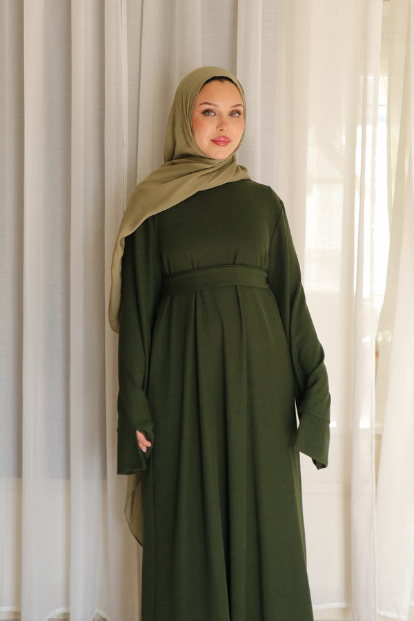 Tala premium Ribbed Knit Abaya- Forest green