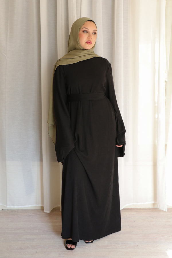 Tala premium Ribbed Knit Abaya- Black