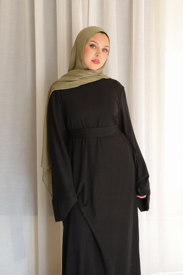 Tala premium Ribbed Knit Abaya- Black