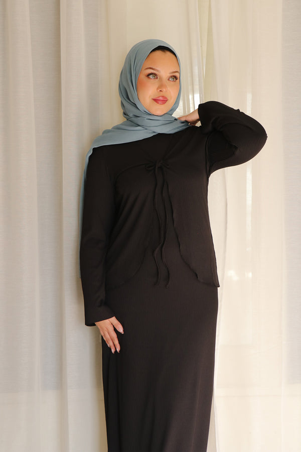 Lina Ribbed Maxi Set- Black