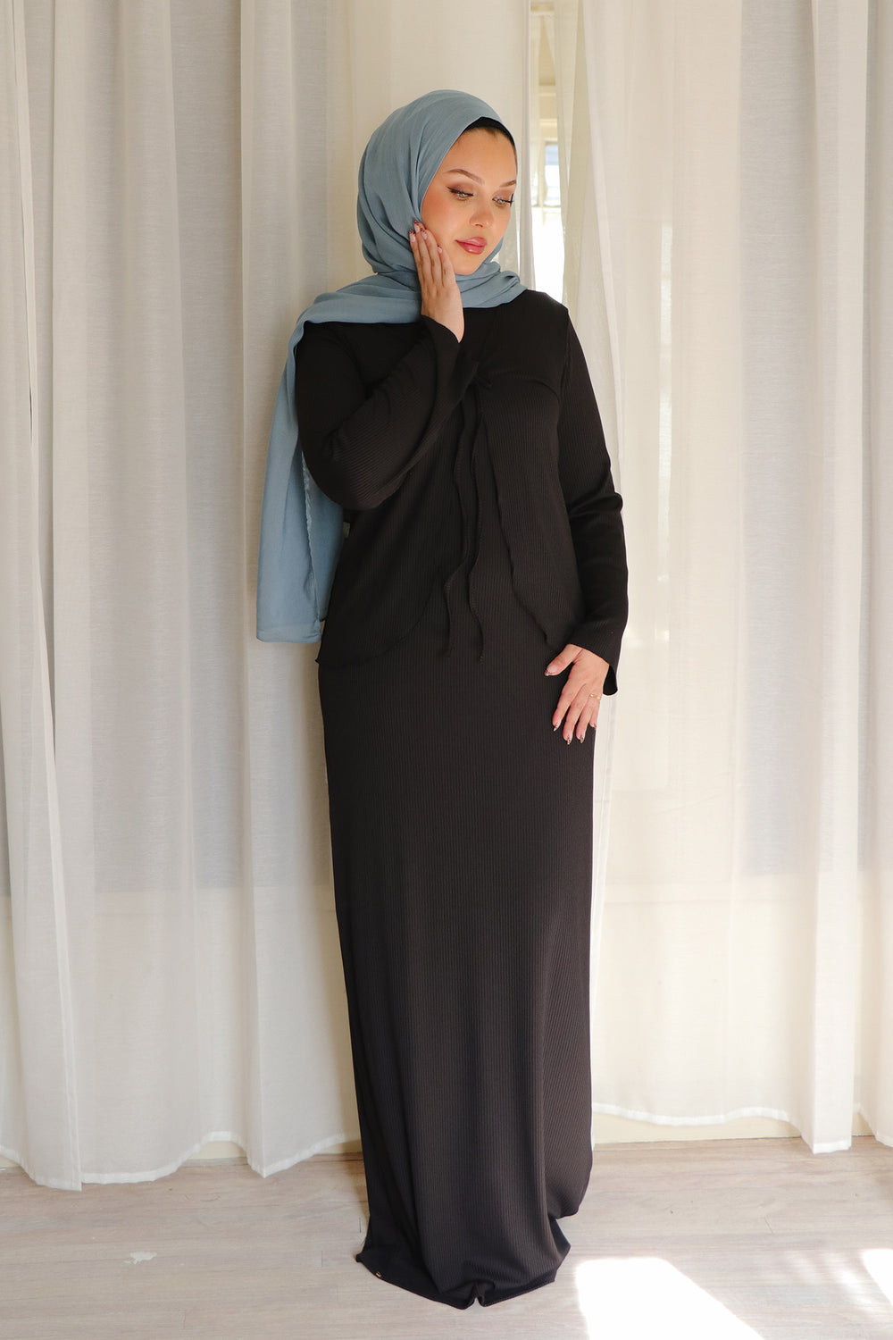 Lina Ribbed Maxi Set- Black