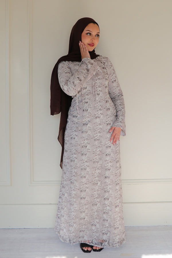 Evara Lace Bow Dress- Khaki