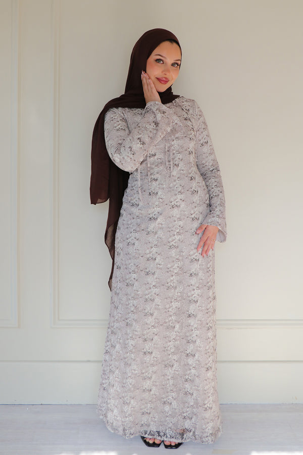 Evara Lace Bow Dress- Khaki
