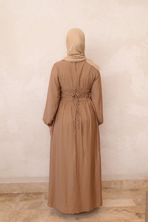 Amalia Embroidery Linen Dress - Nude Pink