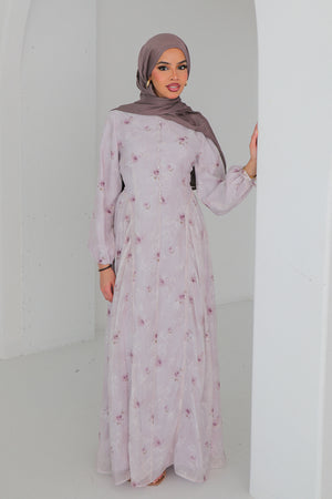 Serena Linen Floral Dress- Lilac