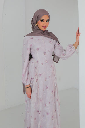 Serena Linen Floral Dress- Lilac